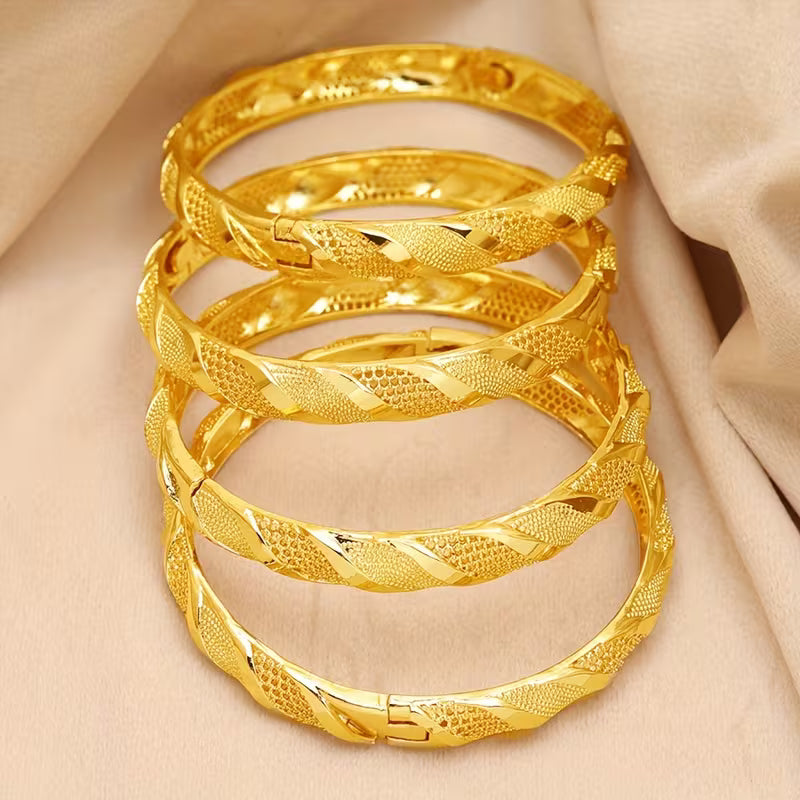 Set of 4 Elegant Golden-Tone Bangles - Stylish Open Cuff Design for Women💛