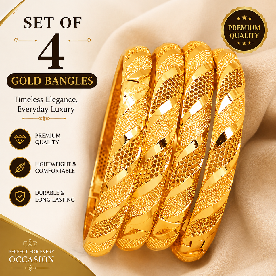 Set of 4 Elegant Golden-Tone Bangles - Stylish Open Cuff Design for Women💛