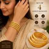Set of 4 Button Buckle Stylish  Golden-Tone Bangles For women's Daily wearing
