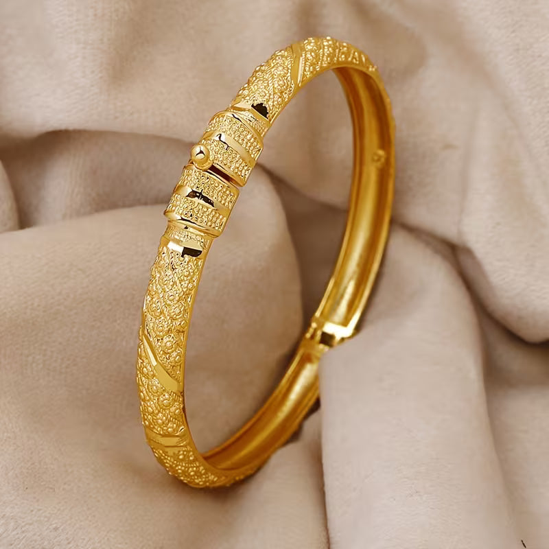 Set of 4 Button Buckle Stylish  Golden-Tone Bangles For women's Daily wearing