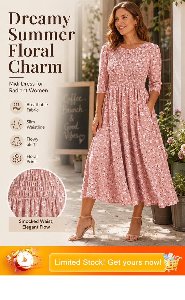 { Buy 1 Get 1 Free } Women's Smocked Floral Print Dress