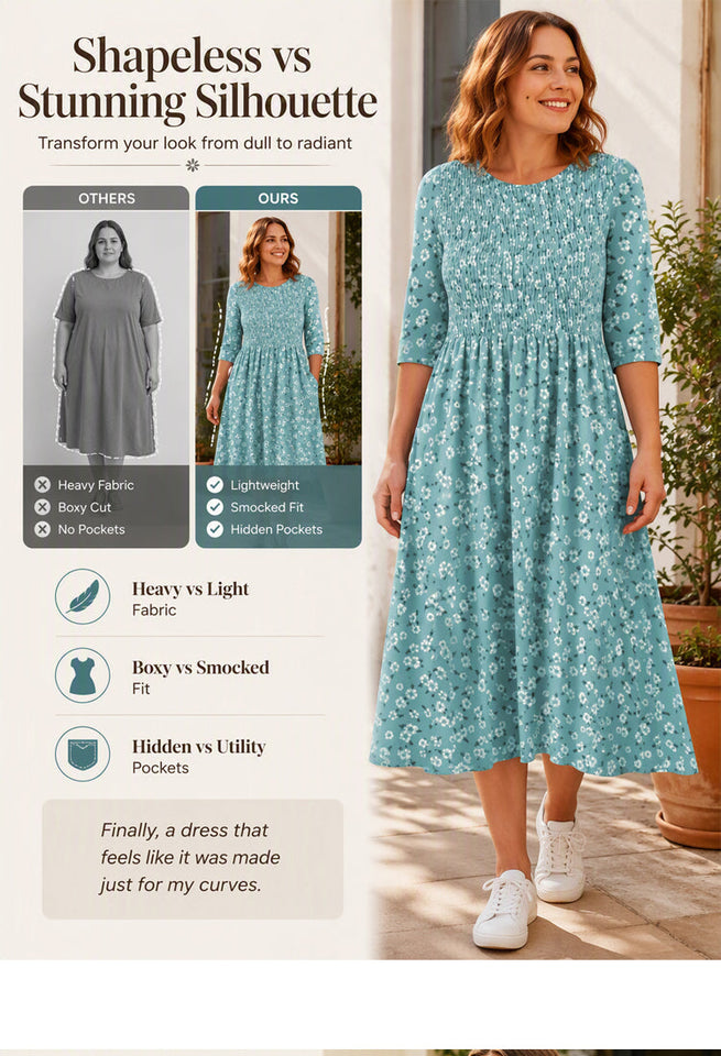 { Buy 1 Get 1 Free } Women's Smocked Floral Print Dress