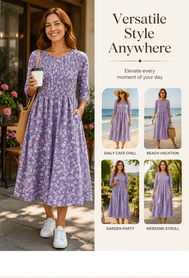 { Buy 1 Get 1 Free } Women's Smocked Floral Print Dress