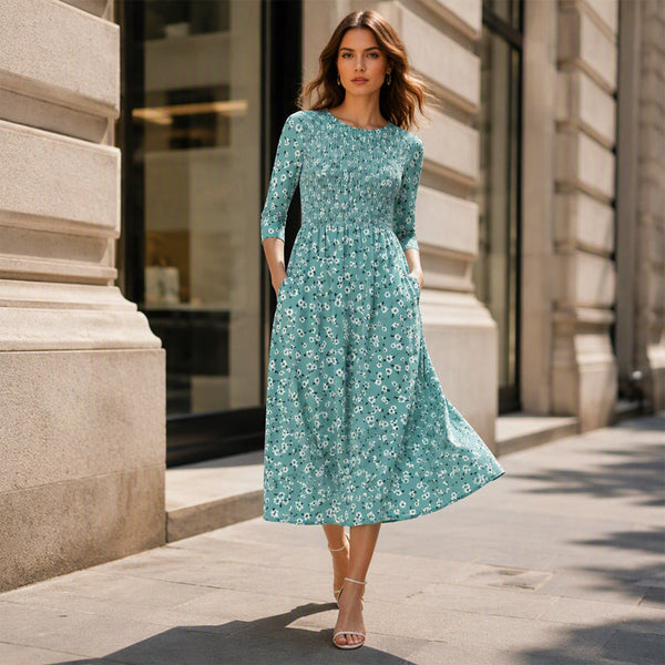 { Buy 1 Get 1 Free } Women's Smocked Floral Print Dress