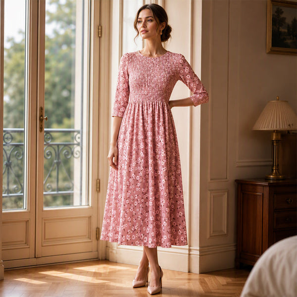 { Buy 1 Get 1 Free } Women's Smocked Floral Print Dress