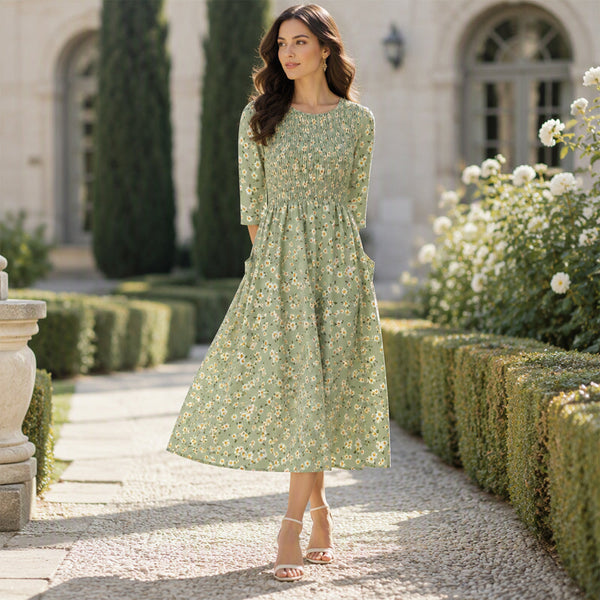 { Buy 1 Get 1 Free } Women's Smocked Floral Print Dress