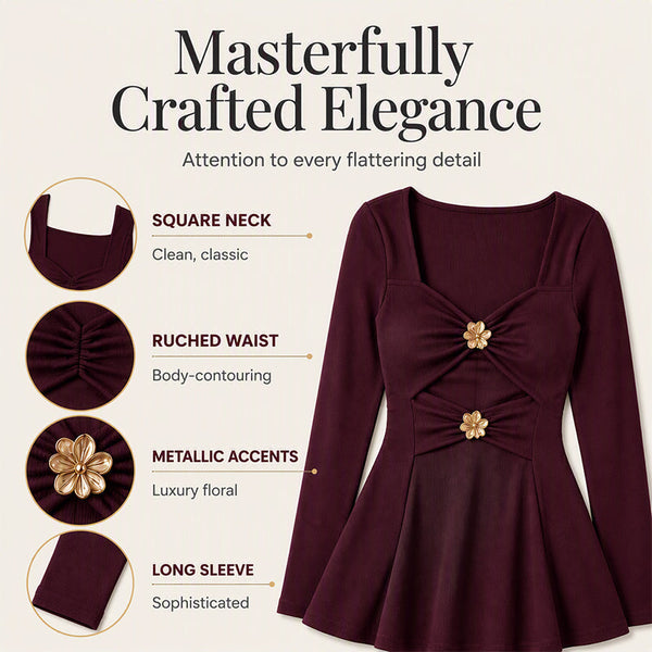 Women's V-Neck Peplum Top with Flower Accents {Combo of 3 }