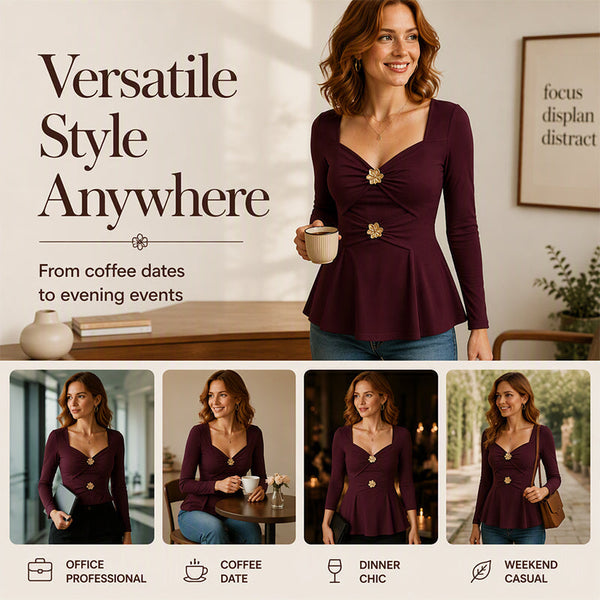 Women's V-Neck Peplum Top with Flower Accents {Combo of 3 }
